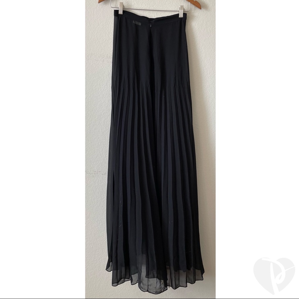 L’Agence Long Pleated Black Sheer Maxi Slip Skirt Steampunk Dark Academia